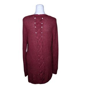 Pinque Long Sleeve Open Knit Cardigan Sweater Womens Size M Maroon Red
